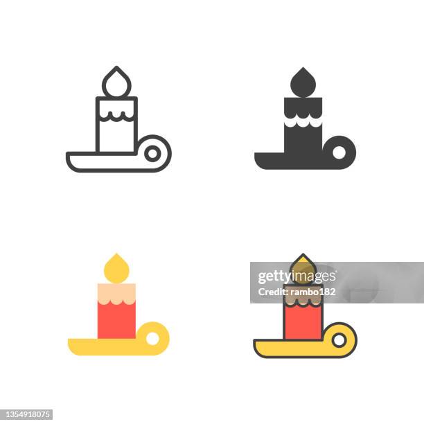 candle with fire line, solid, flat and colour vector icon. editable stroke. pixel perfect. for mobile and web. - scented candle stock illustrations
