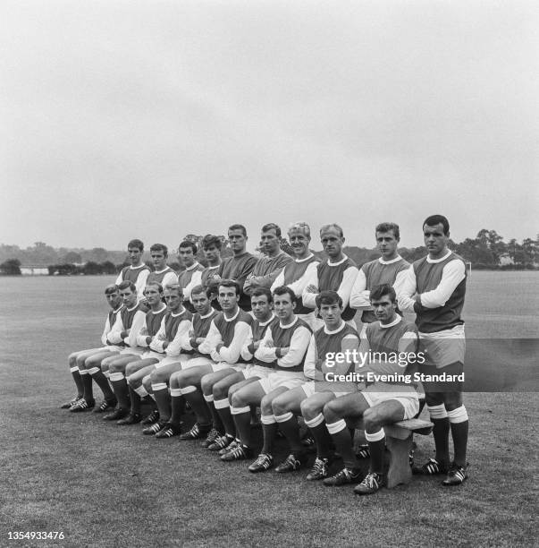 English League Division 1 football team Arsenal FC at the start of the 1964-65 football season, UK, 21st August 1964. From left to right Geoff...