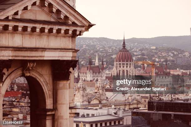 budapest skyline with hungarian parliament building, high angle view, hungary - budapest parliament stock pictures, royalty-free photos & images