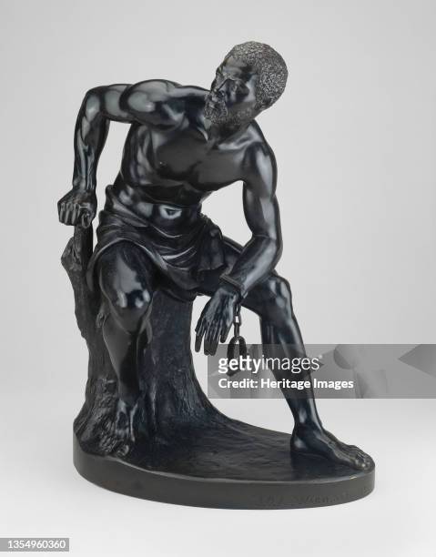 The Freedman, 1862-63. A freed slave with shackles broken, modelled from life, considered to be one of the first naturalistic sculptural...
