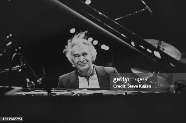 American Jazz musician Dave Brubeck plays piano as he performs onstage during ChicagoFest, Chicago, Illinois, August 11, 1979.