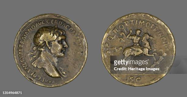 Sestertius Portraying Emperor Trajan Conquering Dacia, 104-107. Artist Unknown.