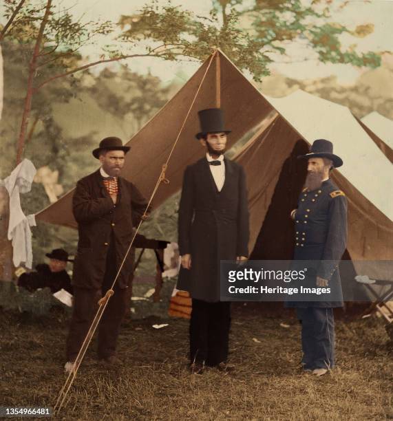 [President Abraham Lincoln, Major General John A. McClernand , and E. J. Allen , Chief of the Secret Service of the United States, at Secret Service...