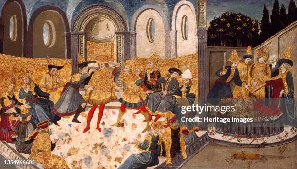 The Assassination and Funeral of Julius Caesar, 1455/60. Detail from a larger artwork. Artist Workshop of Apollonio di Giovanni, Workshop of Marco...