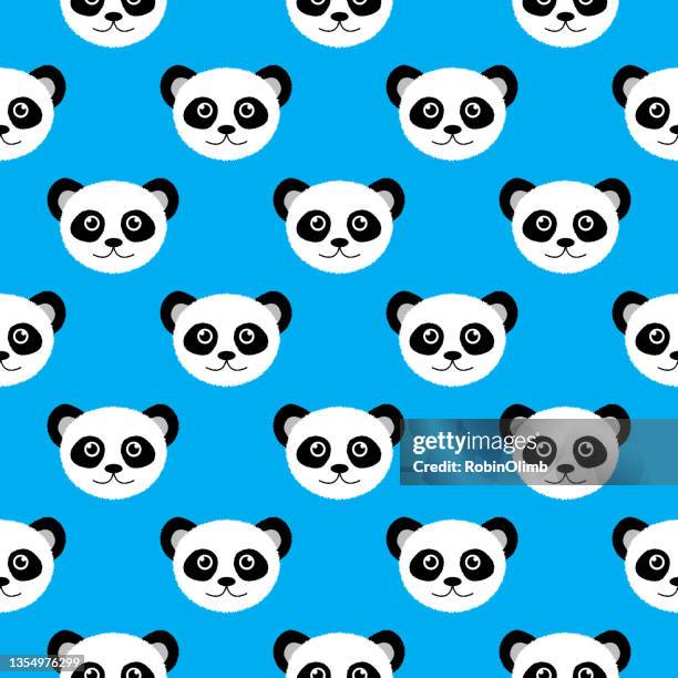 blue panda bear gesichter nahtloses muster - blue bear stock-grafiken, -clipart, -cartoons und -symbole