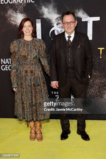 Carrie Preston and Michael Emerson attend the Nat Geo's "The Hot Zone: Anthrax" New York Premiere at Jazz at Lincoln Center on November 22, 2021 in...