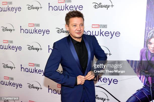 Jeremy Renner attends the Hawkeye New York Special Fan Screening at AMC Lincoln Square on November 22, 2021 in New York City.