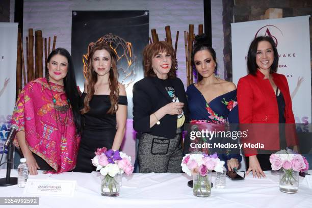 Alejandra Ávalos, Emireth Rivera, Rebecca Jones, Ivonne Montero and Karla Iberia Sánchez poses for photos during a press conference of "Femme Awake"...