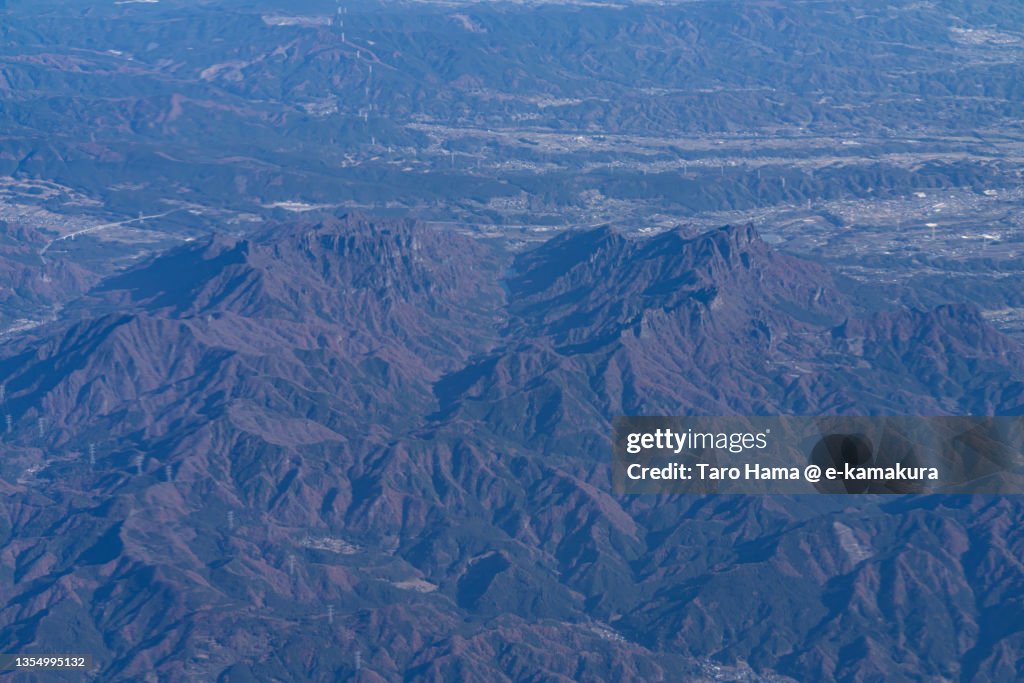 Mt. Myogi in Gunma of Japan aerial view from airplane