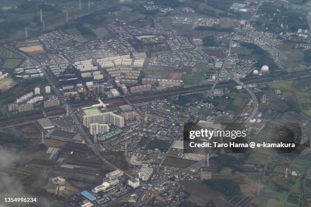 shiroi city in chiba of japan aerial view from airplane - chiba city foto e immagini stock