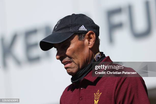 Head coach Herm Edwards of the Arizona State Sun Devils before the NCAAF game against the Washington State Cougars at Sun Devil Stadium on October...