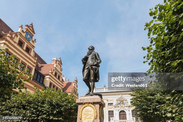 germany, saxony, leipzig, bronze statue of johann wolfgang von goethe - bronze statue stock pictures, royalty-free photos & images