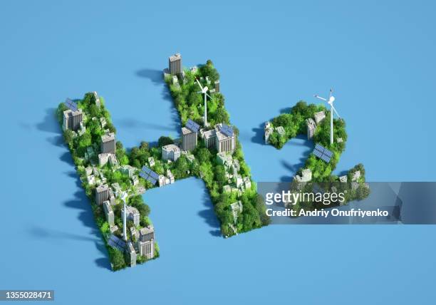 h2 hydrogen icon made out of green sustainable city. - h stock pictures, royalty-free photos & images