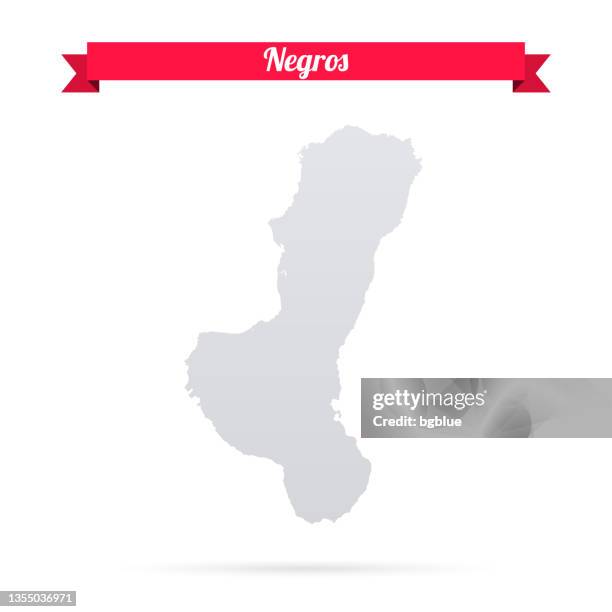 negros map on white background with red banner - negros occidental stock illustrations
