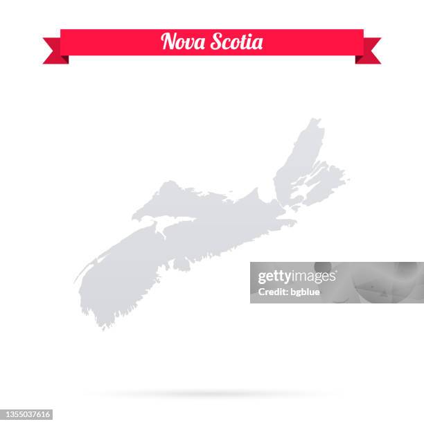 nova scotia map on white background with red banner - flag of nova scotia stock illustrations