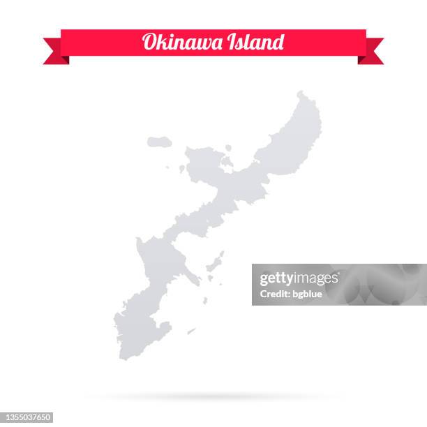 okinawa island map on white background with red banner - okinawa prefecture stock illustrations