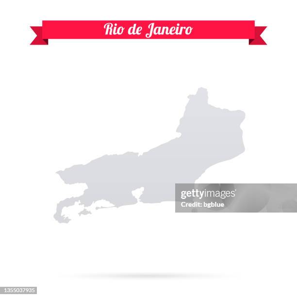 rio de janeiro map on white background with red banner - rio de janeiro map stock illustrations