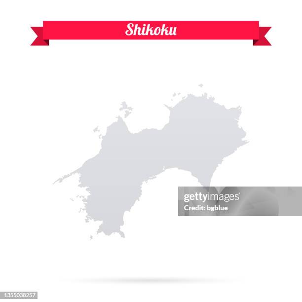 stockillustraties, clipart, cartoons en iconen met shikoku map on white background with red banner - shikoku