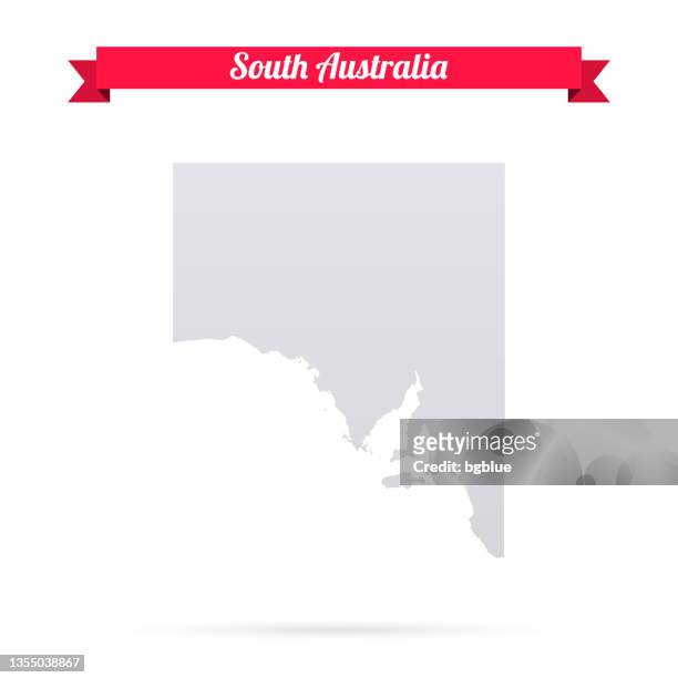 south australia karte auf weißem hintergrund mit rotem banner - adelaide stock-grafiken, -clipart, -cartoons und -symbole