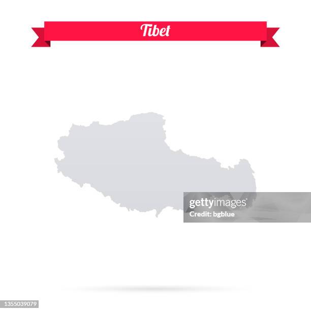 tibet map on white background with red banner - tibet stock illustrations
