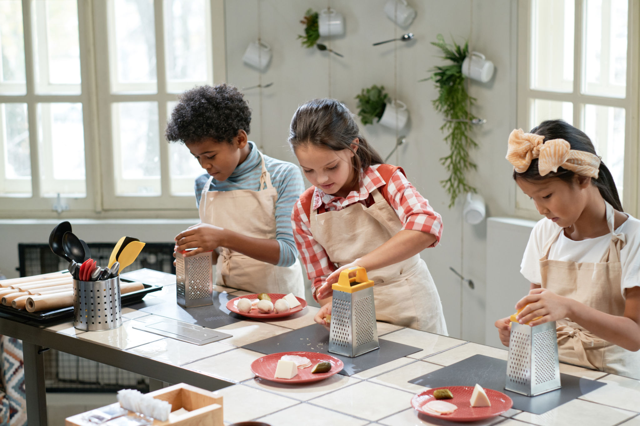 children preparing snacks