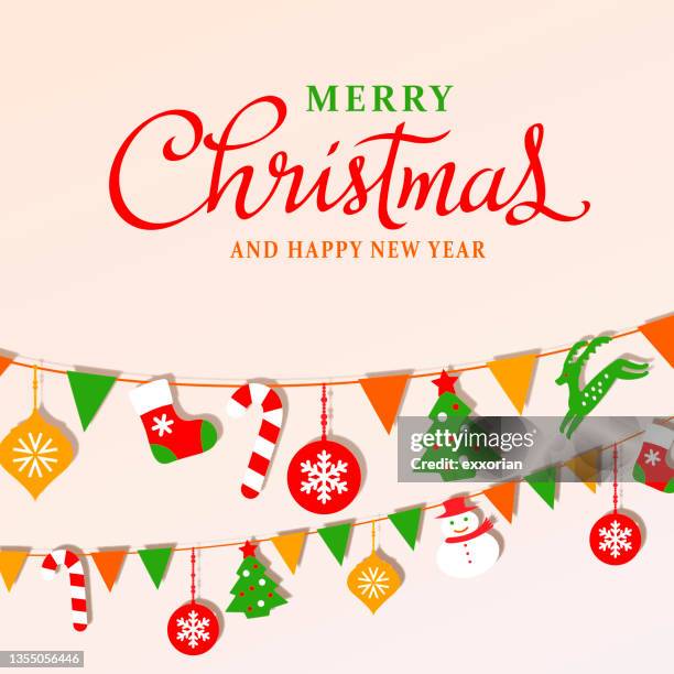 ilustraciones, imágenes clip art, dibujos animados e iconos de stock de feliz navidad bunting - cabalgata