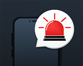 Emergency call symbol. Smarphone with emergency light in bubble text design concept.