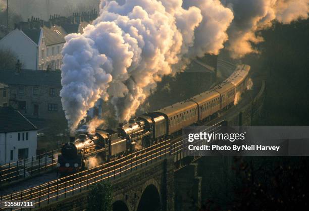 engine on bridge - steam train stock pictures, royalty-free photos & images