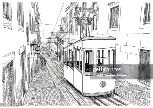 illustrations, cliparts, dessins animés et icônes de dessin vectoriel du funiculaire bica de lisbonne - portugal