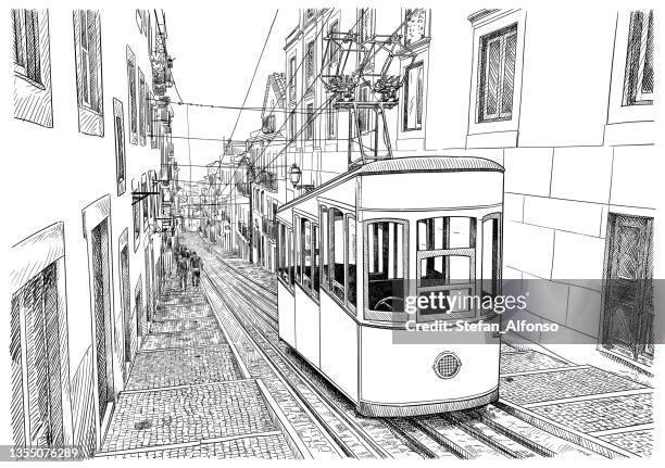 vector drawing of lisbon bica funicular - lisbon portugal stock illustrations