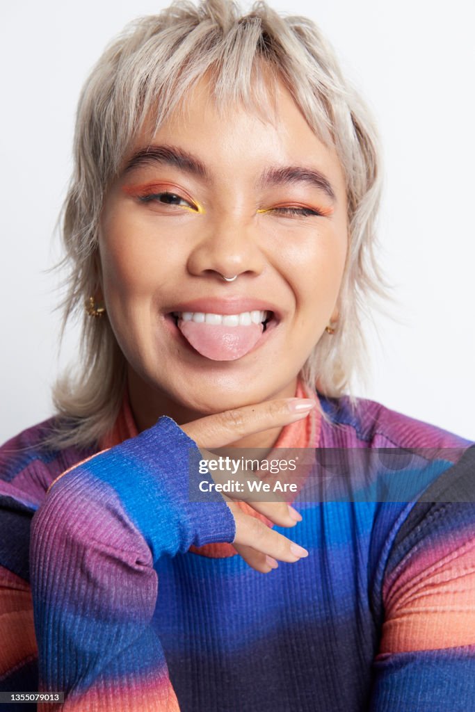 Studio portrait of fashionable Gen Z woman