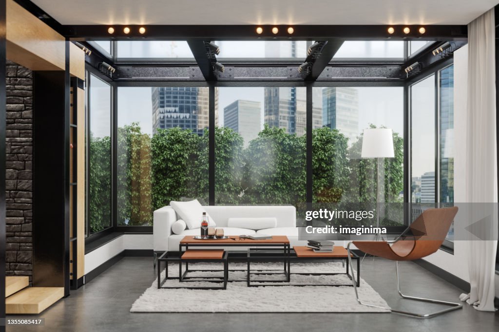 ダウンタウンの現代的な豪華なリビングルーム