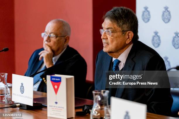 Academician Rogelio Rodriguez Coronel , and writer Sergio Ramirez , at the presentation of the commemorative work 'Marti en su universo. An...