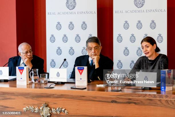 The academic Rogelio Rodriguez Coronel; the writer Sergio Ramirez; and the editor Pilar Reyes, intervene in the presentation of the commemorative...