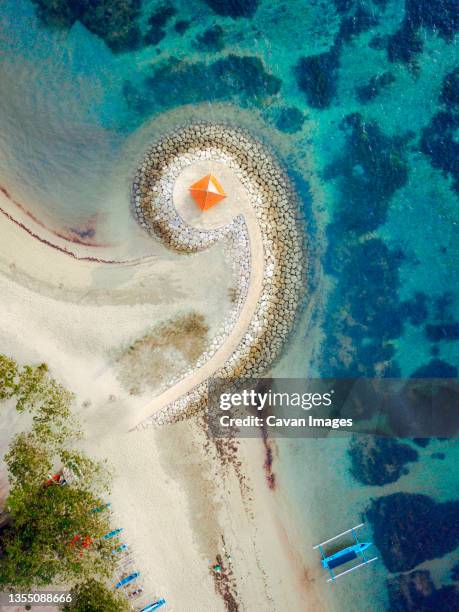 aerial view of beach, denpasar selatan, bali, indonesia - sanur stock pictures, royalty-free photos & images