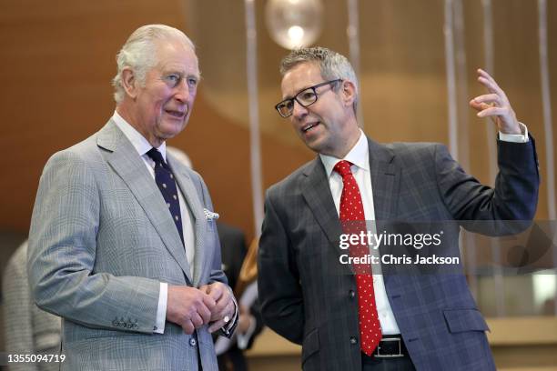 Prince Charles, Prince Of Wales talks to Executive Vice-President of Biopharmaceuticals R&D AstraZeneca Mene Pangalos during a visit at the...