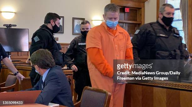 New York state trooper Christopher Baldner stands inside Ulster County Court in Kingston, N.Y., on Nov. 4 for a bail hearing. Baldner was charged on...