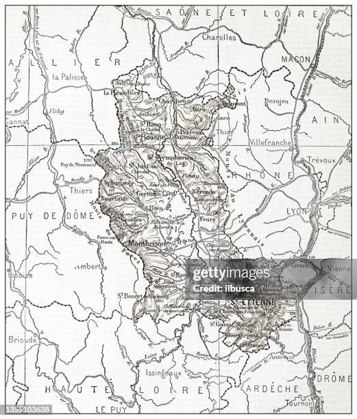 antique french map of loire (département) - loire valley 幅插畫檔、美工圖案、卡通及圖標