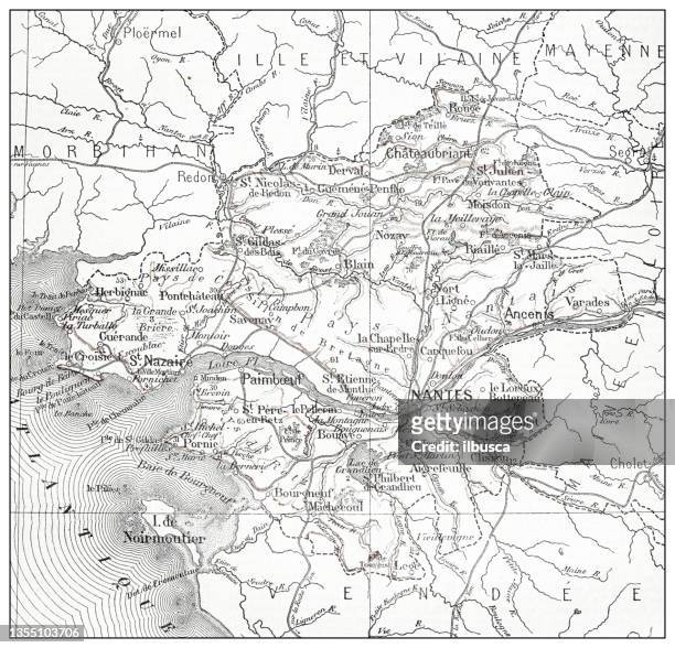 antique french map of loire-inferieure (département) - loire valley 幅插畫檔、美工圖案、卡通及圖標
