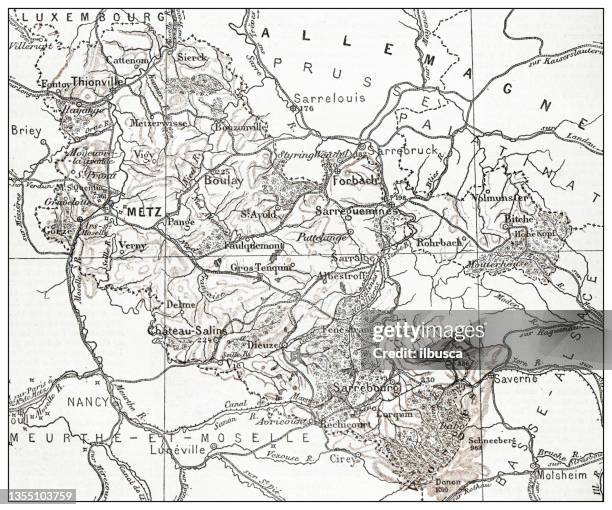 antique french map of lorraine (département) - lorraine stock illustrations