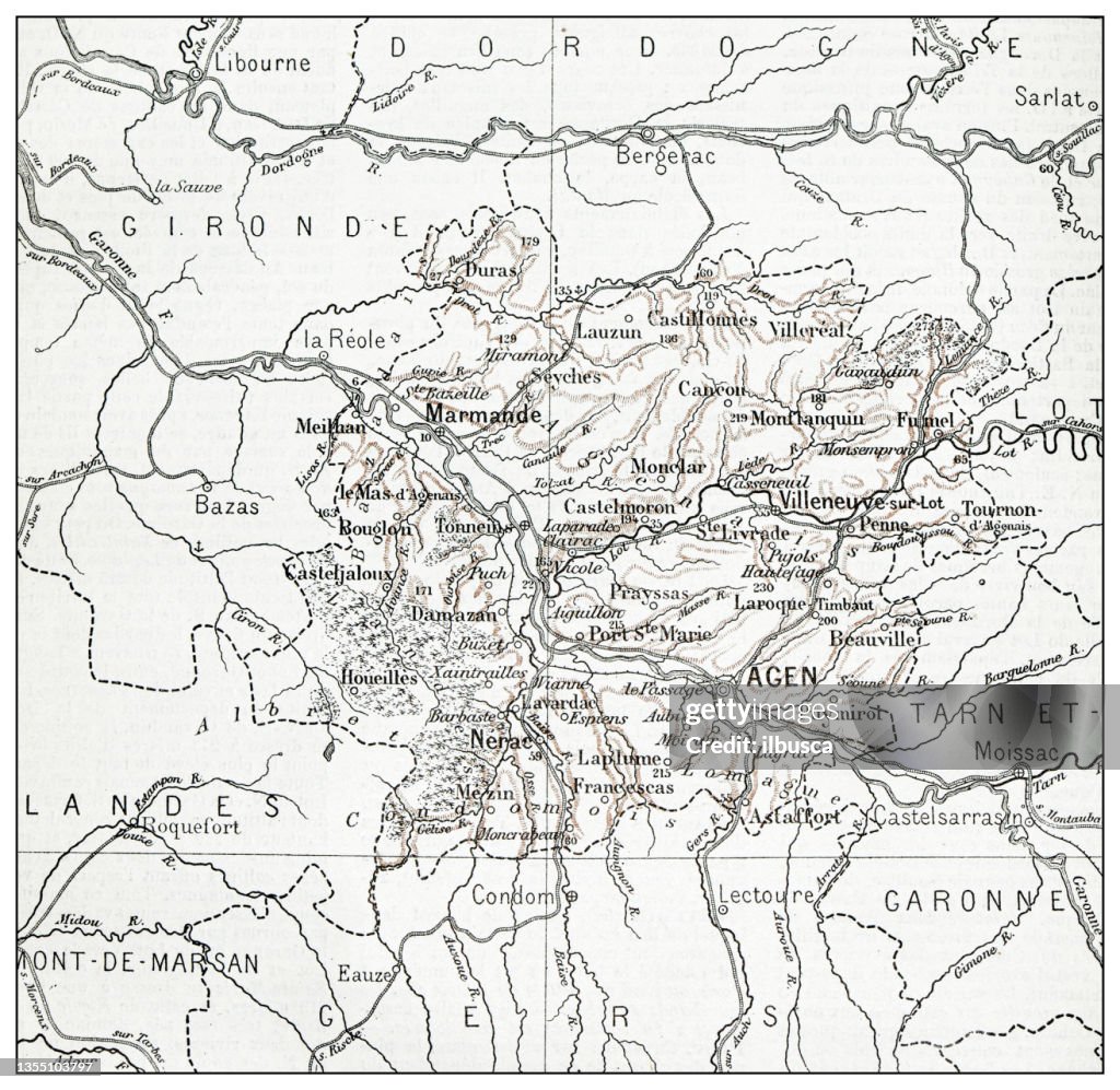 Antique French map of Lot-et-Garonne (département)