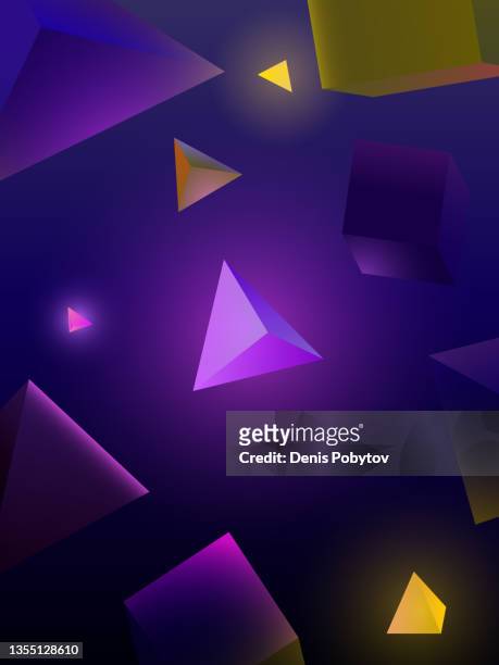 futuristic 3d tech glowing illustration - triangular and square glowing crystals. - 3d pyramid stock illustrations