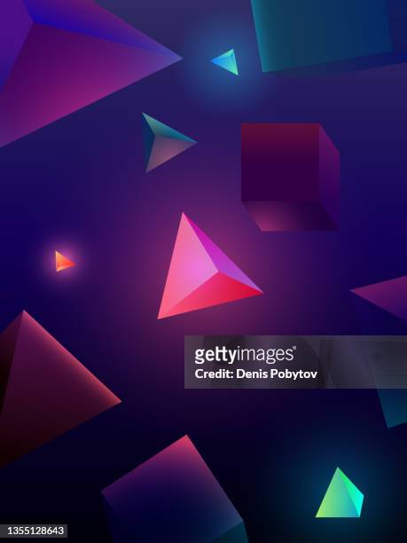 futuristic 3d tech glowing illustration - triangular and square glowing crystals. - 三角形 幅插畫檔、美工圖案、卡通及圖標