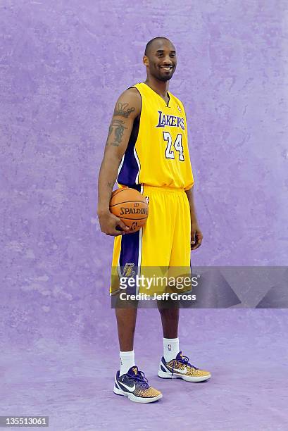 Kobe Bryant poses for a portrait during Los Angeles Lakers Media Day at Toyota Sports Center on December 11, 2011 in El Segundo, California.