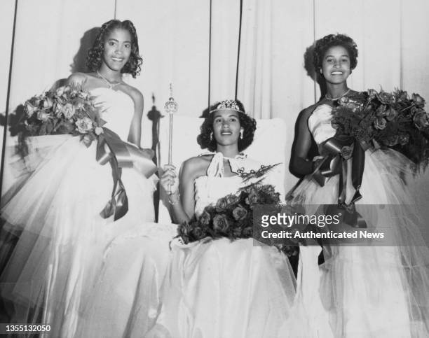 The crowned queen and two other students at the homecoming ball of Florida A&M University, Tallahassee, Florida, US, circa 1960.