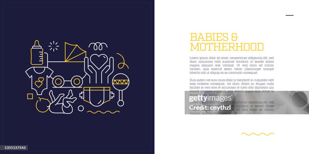 Vector Set of Illustration Babies and Motherhood Concept. Line Art Style Background Design for Web Page, Banner, Poster, Print etc. Vector Illustration.