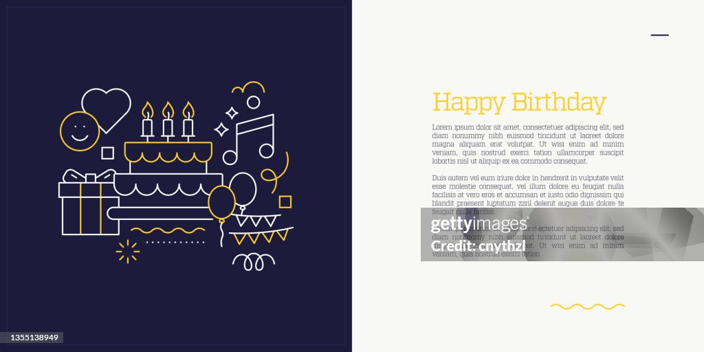 Vector Set of Illustration Happy Birthday Concept. Line Art Style Background Design for Web Page, Banner, Poster, Print etc. Vector Illustration.