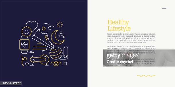 vector set of illustration healthy lifestyle concept. line art style background design for web page, banner, poster, print etc. vector illustration. - pilates abstract stock illustrations