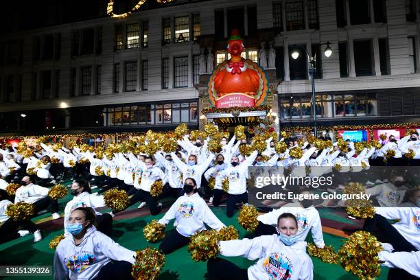 Singing Tree Dancers rehearse at Herald Square in preparation for the 95th Annual Macy's Thanksgiving Day Parade® on November 22, 2021 in New York...