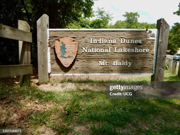 Indiana Dunes National Lakeshore park sign, Park sign not yet updated to National Park.